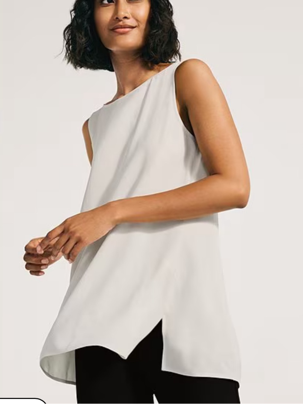 Eileen Fisher Silk Georgette Crepe Boat Neck Sleeveless Tunic Bone XL